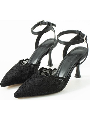 Duxal Shoes Harper Dantelli Bilekten Bağlı Ince Topuklu Stiletto Abiye Ayakkabı