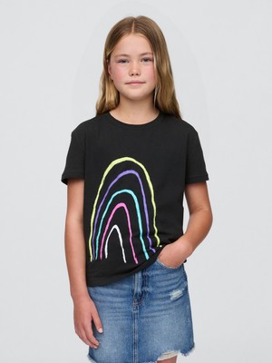 Gap Kız Çocuk Siyah Relaxed Grafik T-Shirt