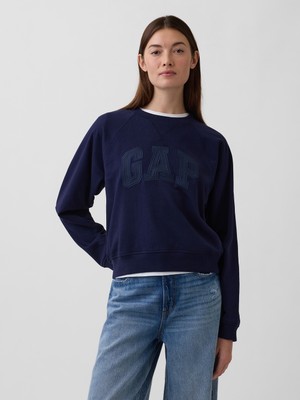 Gap Kadın Lacivert Fransız Havlu Kumaş Raglan Logo Sweatshirt