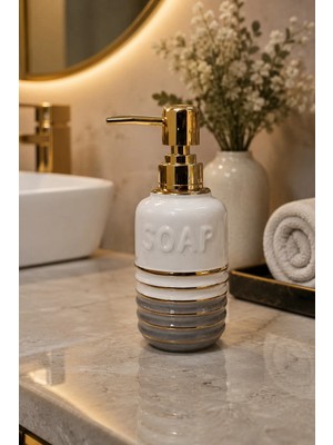 Makri Home Seramik Sıvı Sabunluk, 300 Ml, 7X18 cm