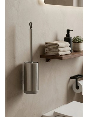 Makri Home Metal Wc Klozet Fırçası ve Fırçalık, Duvara Monte Edilebilir, 47 Cm.