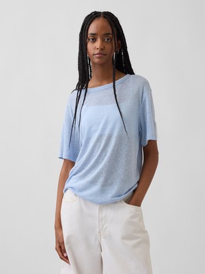 Gap Kadın Açık Mavi Keten Karışımlı Relaxed T-Shirt