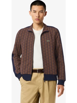 Lacoste Men's Regular Fit Zip Up Monogram Sweatshirt Erkek Tam Fermuarlı Logolu Sweatshirt Kahverengi