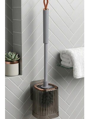 Makri Home Duvara Monte Edilebilir Klozet Fırçası ve Fırçalık Seti, Gri Sap, 51 cm