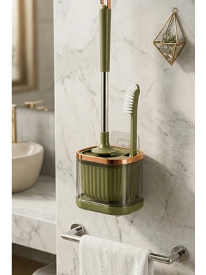 Makri Home Wc Fırçası ve Temizlik Fırçası Seti, Yeşil, Duvara Monte Edilebilir, 45 cm
