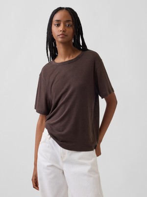 Gap Kadın Kahverengi Keten Karışımlı Relaxed T-Shirt