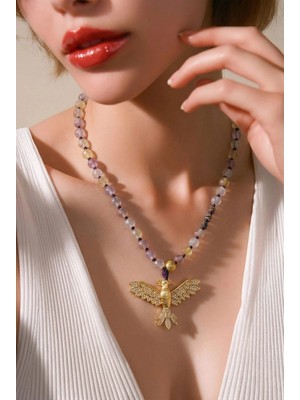 Anka Handmade Kolye   Florit Taş, Hematit, Zirkon Taşlı Kolye Uçu, Yarı Değerli Taş