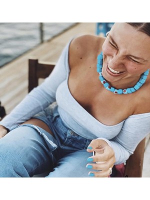Venüs Design Serenay Mavi Cam Kolye