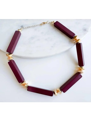 Venüs Design Bordo Tahta Boncuk Kolye