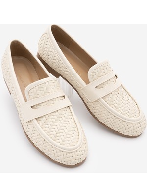 Marjin Kadın Loafer Makosen Örgü Desen Günlük Ayakkabı Karnel Ekru