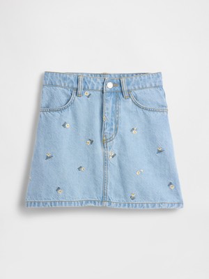 Gap Kız Çocuk Mavi Işlemeli Denim Etek