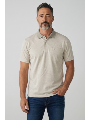 Erkek Simenti Fitilli Yakalı Penye Baba Toprak Tshirt