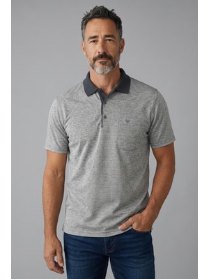 Erkek Simenti Fitilli Yakalı Penye Baba Siyah Tshirt