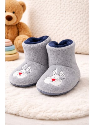 Pufien Bebek & Çocuk Kaydırmaz Tabanlı Ev Botu / Panduf / Kışlık Peluş Bot / Sevimli Desen