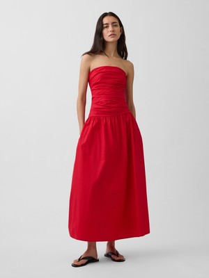 Gap Kadın Kırmızı Poplin Drop-Waist Maxi Elbise