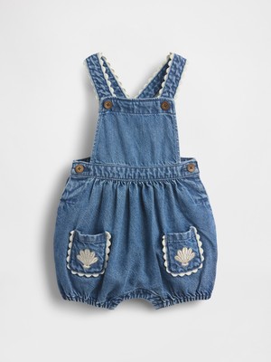Gap Bebek Mavi Baby Denim Shell Pocket Bubble Tulumu