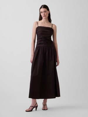 Gap Kadın Kahverengi Poplin Drop-Waist Maxi Elbise