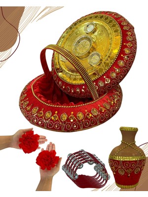 Tekin Kına Kına Tepsi ve Sepeti, Testi, Plastik Tef (5ADET), El Gülü (2ADET)