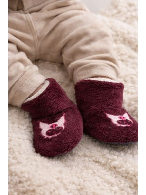 Pufien Bebek & Çocuk Kaydırmaz Tabanlı Ev Botu / Panduf / Kışlık Peluş Bot / Sevimli Desen