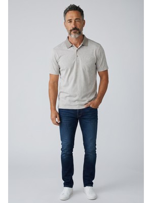 Erkek Simenti Fitilli Yakalı Penye Baba Taş Tshirt