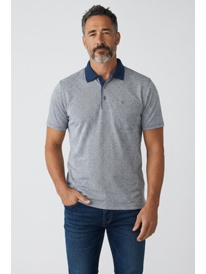 Erkek Simenti Fitilli Yakalı Penye Baba Lacivert Tshirt