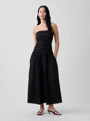 Gap Kadın Siyah Poplin Drop-Waist Maxi Elbise