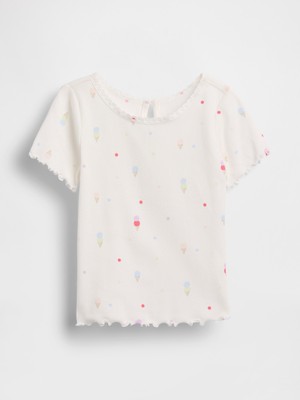 Gap Kız Bebek Beyaz Dondurma Işlemeli Fitilli T-Shirt