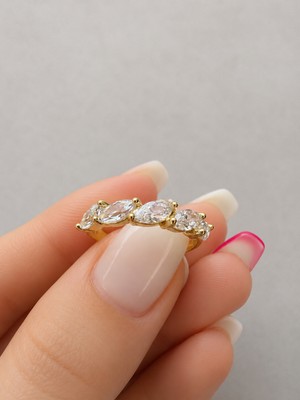 Xuping 14K Yatay Taşlı Çelik Yüzük