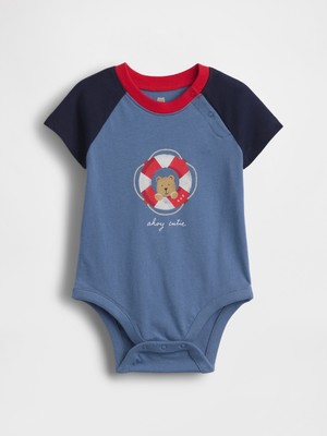 Gap Bebek Mavi First Favorites Organik Pamuk Grafik Baskılı Bodysuit