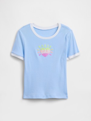 Gap Kız Çocuk Açık Mavi Ringer Grafik Baskılı T-Shirt