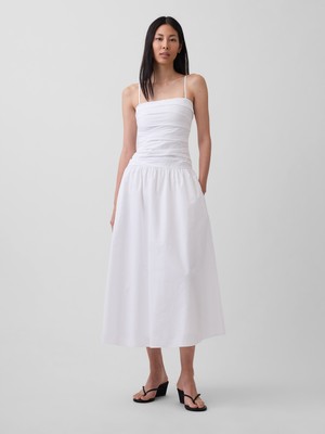 Gap Kadın Beyaz Poplin Drop-Waist Maxi Elbise