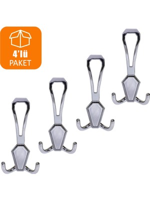 Badem10 Nobel Portmanto Vestiyer Elbise Askılığı Krom 4 Adet 7 cm Yükseklik Modern Tasarım Metal