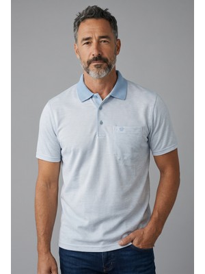 Erkek Simenti Fitilli Yakalı Penye Buz Mavi Baba Tshirt