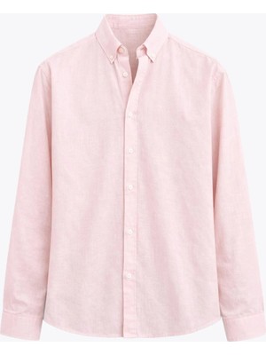 Basic Oversize Pamuk  Keten Gömlek Pembe