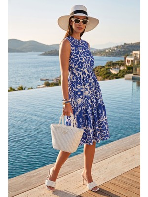 Lela Desenli Regular Fit Kolsuz Elbise Bayan Elbise 5865731