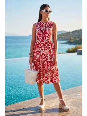 Lela Desenli Regular Fit Kolsuz Elbise Kadın Elbise 5865731