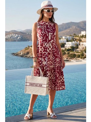 Lela Desenli Regular Fit Kolsuz Elbise Bayan Elbise 5865731