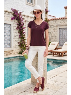 Lela V Yaka Rahat Kesim Yırtmaçlı Bluz Bayan Bluz 5862000