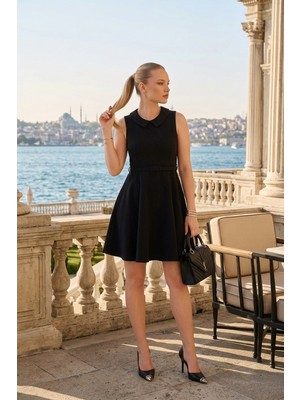 Lela A Kesim Regular Fit Yaka ve Kemer Detaylı Mini Davet Elbise Bayan Elbise 6525740