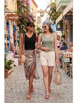 Lela Slim Fit V Yaka Kalın Askılı 2' Li Paket Bluz Bayan Bluz 5864384S2