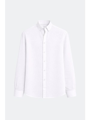 %100 Keten Oversize Uzun Kollu Gömlek Ekru