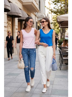 Lela Slim Fit V Yaka Kalın Askılı 2' Li Paket Bluz Bayan Bluz 5864384S2