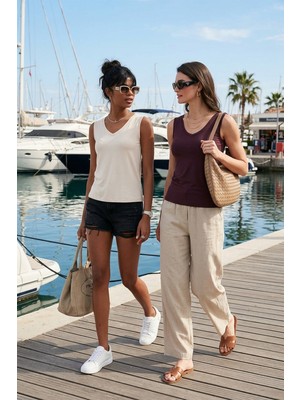 Lela Slim Fit V Yaka Kalın Askılı 2' Li Paket Bluz Bayan Bluz 5864384S2