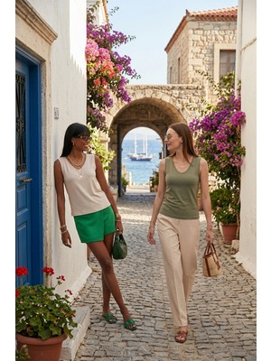 Lela Slim Fit V Yaka Kalın Askılı 2' Li Paket Bluz Bayan Bluz 5864384S2