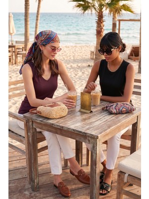 Lela Slim Fit V Yaka Kalın Askılı 2' Li Paket Bluz Bayan Bluz 5864384S2