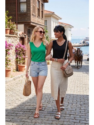 Lela Slim Fit V Yaka Kalın Askılı 2' Li Paket Bluz Bayan Bluz 5864384S2