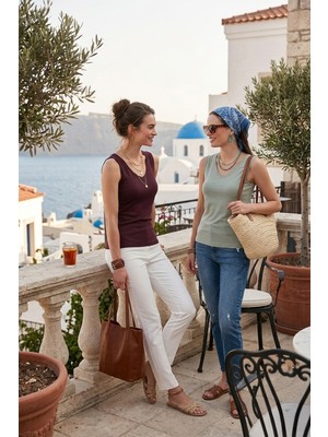 Lela Slim Fit V Yaka Kalın Askılı 2' Li Paket Bluz Bayan Bluz 5864384S2