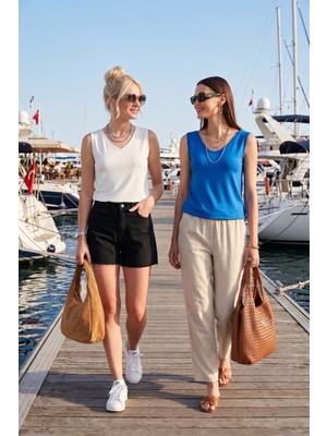 Lela Slim Fit V Yaka Kalın Askılı 2' Li Paket Bluz Bayan Bluz 5864384S2