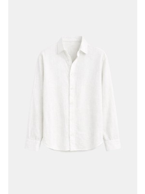 Vamos Basic Keten Oversize Gömlek Ekru
