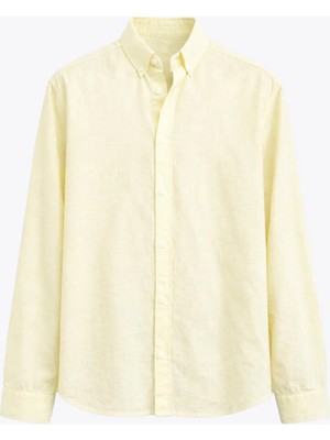 Basic Oversize Pamuk  Keten Gömlek Sarı